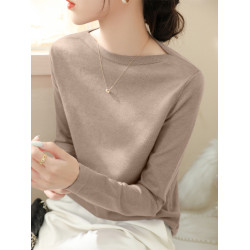 高級法式一字肩長袖針織打底衫女秋冬新款修身內搭別致慵懶風上衣