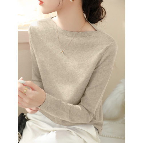 高級法式一字肩長袖針織打底衫女秋冬新款修身內搭別致慵懶風上衣