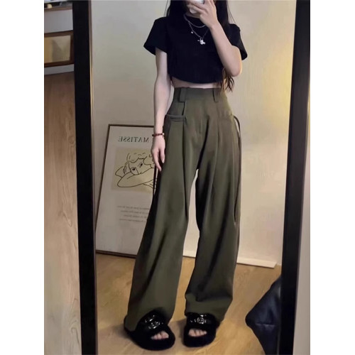 梨形身材休閒工裝褲女大碼胖mm夏薄款遮胯垂感高腰寬松西裝濶腿褲