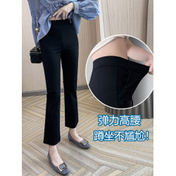 高腰顯瘦喇叭褲女黑色秋冬加絨松緊腰女褲垂感修身微喇九分西裝褲