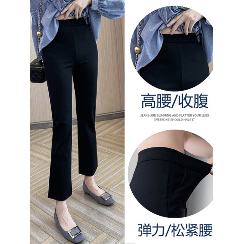 高腰顯瘦喇叭褲女黑色秋冬加絨松緊腰女褲垂感修身微喇九分西裝褲 高腰顯瘦喇叭褲女黑色秋冬加絨松緊腰女褲垂感修身微喇九分西裝褲