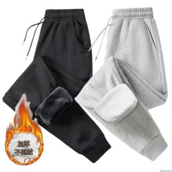 超厚羊羔絨運動褲女士冬季新款胖mm潮流大碼寬松顯瘦束腳休閒衛褲