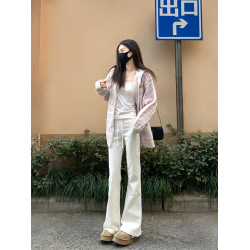 高個子加長美式白色喇叭褲女秋冬微喇褲運動褲瑜珈衛褲休閒褲褲子