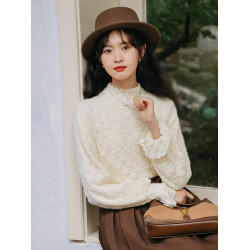 慕兔加絨半高領內搭打底衫女2025秋季新款洋氣獨特別致蕾絲衫上衣