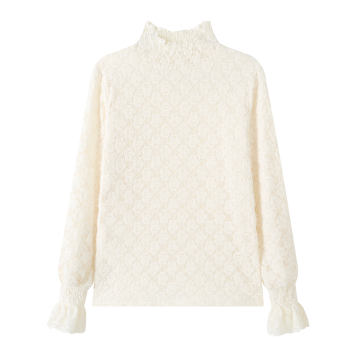 慕兔加絨半高領內搭打底衫女2025秋季新款洋氣獨特別致蕾絲衫上衣