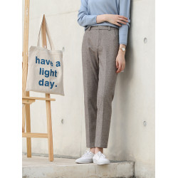 秋冬加厚人字紋毛呢褲九分褲女直筒菸管褲韓版寬松小腳褲高腰簡約