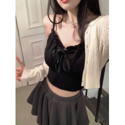 韓系溫柔短款針織開衫外套女早春秋外搭V領鏤空修身小衫掐腰上衣