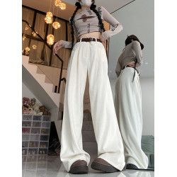 高個子超長雪尼爾窄版濶腿褲女秋冬高腰垂墜感加長拖地直筒西裝褲