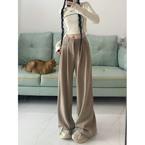 高個子超長雪尼爾窄版濶腿褲女秋冬高腰垂墜感加長拖地直筒西裝褲 高個子超長雪尼爾窄版濶腿褲女秋冬高腰垂墜感加長拖地直筒西裝褲