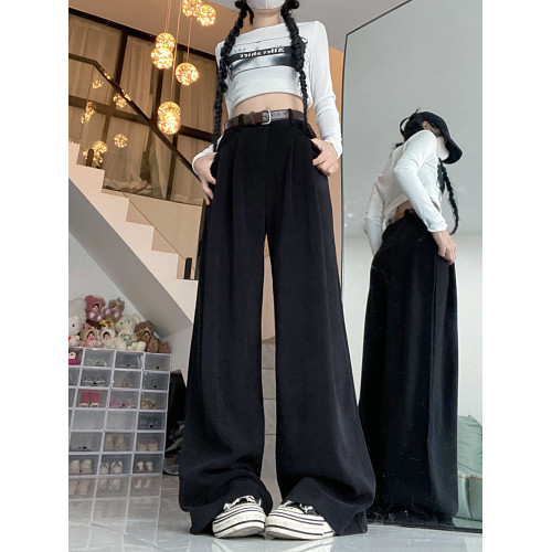 高個子超長雪尼爾窄版濶腿褲女秋冬高腰垂墜感加長拖地直筒西裝褲 高個子超長雪尼爾窄版濶腿褲女秋冬高腰垂墜感加長拖地直筒西裝褲