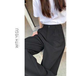 黑色西裝褲女2025春夏秋季高級感直筒休閒長褲高腰窄版冰絲濶腿褲