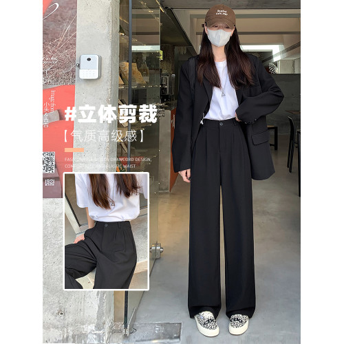 黑色西裝褲女2025春夏秋季高級感直筒休閒長褲高腰窄版冰絲濶腿褲 黑色西裝褲女2025春夏秋季高級感直筒休閒長褲高腰窄版冰絲濶腿褲