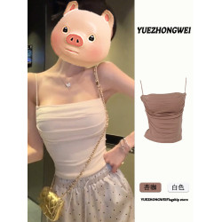 不規則褶皺吊帶背心女夏季2025新款內搭外穿修身辣妹短款無袖上衣