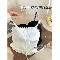 木耳蕾絲花邊吊帶背心女內搭打底外穿帶胸墊純欲奶甜辣妹抹胸上衣