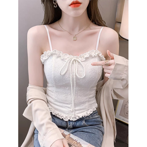 木耳蕾絲花邊吊帶背心女內搭打底外穿帶胸墊純欲奶甜辣妹抹胸上衣