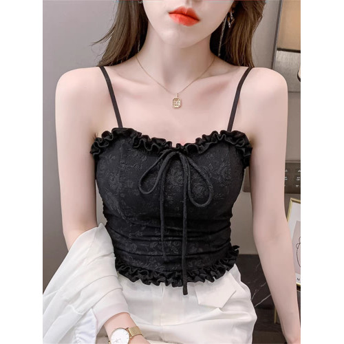 木耳蕾絲花邊吊帶背心女內搭打底外穿帶胸墊純欲奶甜辣妹抹胸上衣