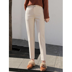 加絨直筒西裝褲女秋冬加厚九分毛呢菸管褲子2025新款小個子休閒褲