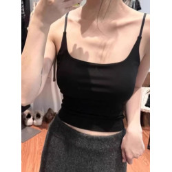 性感純欲風帶胸墊一體吊帶女短款上衣夏美式修身甜辣外穿白色背心