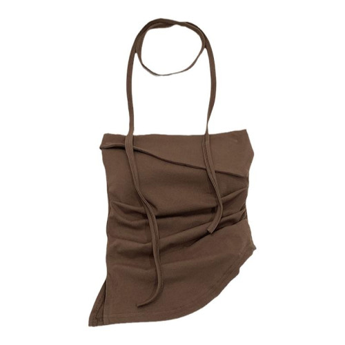 掛脖純色短款帶胸墊系帶抹胸女2024秋裝韓版百搭辣妹美背吊帶上衣