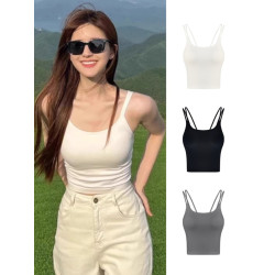 胖mm大碼女裝白色吊帶背心內搭女秋季外穿帶胸墊美背文胸一體上衣