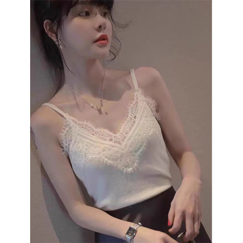 蕾絲花邊吊帶背心女外穿美背西裝內搭打底衫絕美冰絲針織無袖上衣