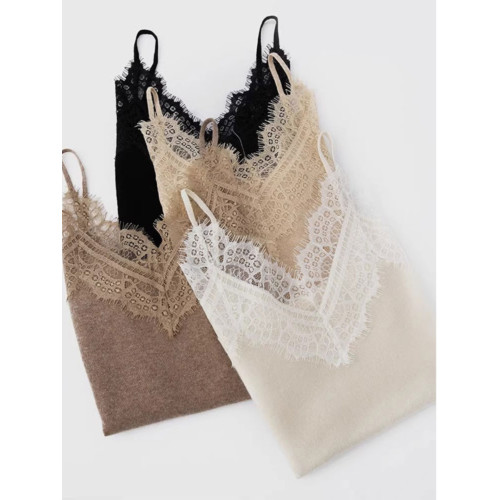 蕾絲花邊吊帶背心女外穿美背西裝內搭打底衫絕美冰絲針織無袖上衣