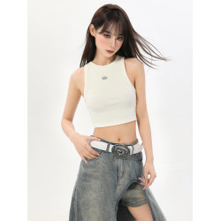 美式白色工字吊帶小背心女夏季無袖內搭外穿短款辣妹帶胸墊上衣夏