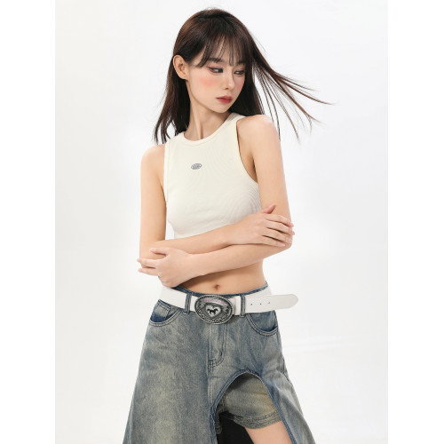 美式白色工字吊帶小背心女夏季無袖內搭外穿短款辣妹帶胸墊上衣夏