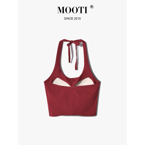 帶胸墊掛脖吊帶背心女內搭短款打底美背內衣辣妹抹胸上衣外穿白色