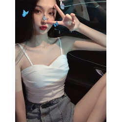 純棉白色吊帶帶胸墊女外穿小衆別致抹胸辣妹上衣美背背心文胸一體