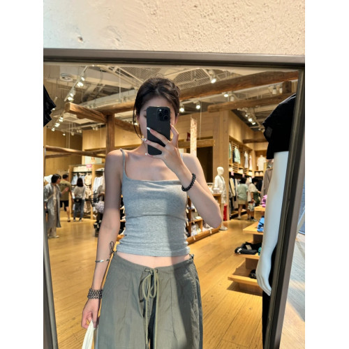 法式高級感灰色緊身辣妹大領口鎖骨純欲吊帶背心女夏季bm風打底衣