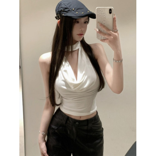 純欲氣質收腰掛脖吊帶背心女夏季外穿蕩領設計感小衆短款辣妹上衣