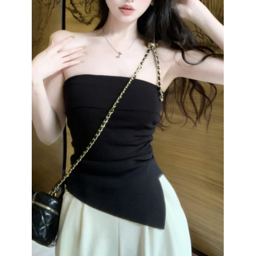 一字肩抹胸吊帶小背心女秋外穿絕美高級感裹胸泰式不規則辣妹上衣