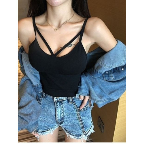 夏季新款洋氣大碼胸前交叉吊帶背心遮肚子顯瘦性感內搭上衣外穿女