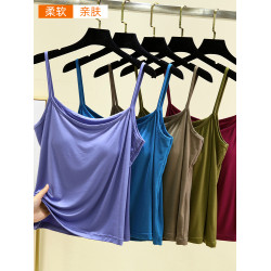 莫代爾吊帶背心胸墊款女夏季內搭無袖上衣薄款純色免穿文胸打底衫