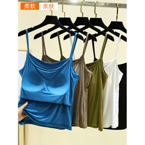 莫代爾吊帶背心胸墊款女夏季內搭無袖上衣薄款純色免穿文胸打底衫