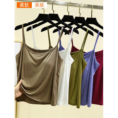 莫代爾吊帶背心胸墊款女夏季內搭無袖上衣薄款純色免穿文胸打底衫
