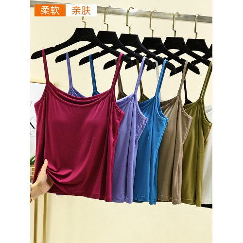 莫代爾吊帶背心胸墊款女夏季內搭無袖上衣薄款純色免穿文胸打底衫