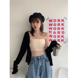 冰絲吊帶背心女內搭夏季薄款純色無痕學生抹胸防走光帶胸墊美背短