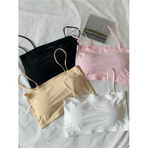 冰絲吊帶背心女內搭夏季薄款純色無痕學生抹胸防走光帶胸墊美背短 冰絲吊帶背心女內搭夏季薄款純色無痕學生抹胸防走光帶胸墊美背短