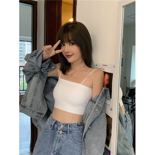 冰絲吊帶背心女內搭夏季薄款純色無痕學生抹胸防走光帶胸墊美背短