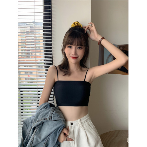 冰絲吊帶背心女內搭夏季薄款純色無痕學生抹胸防走光帶胸墊美背短