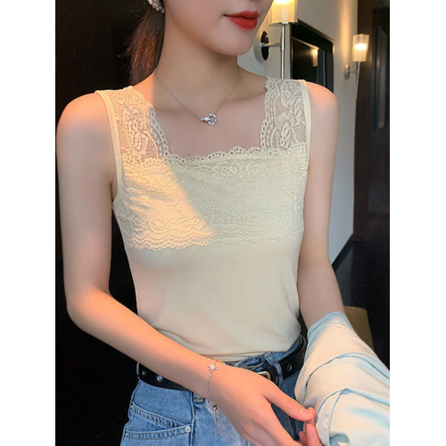 莫代爾薄款蕾絲吊帶背心女內搭打底衫無袖純色修身防走光大碼顯瘦