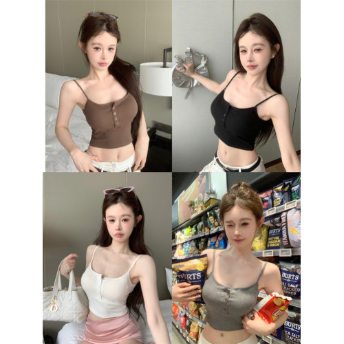 美式jazz帶胸墊吊帶背心女外穿夏季泰式甜熱辣妹露背抹胸上衣內搭