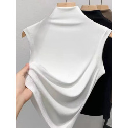 莫代爾半高領無袖背心女春夏季新款大碼修身內搭百搭打底衫上衣潮