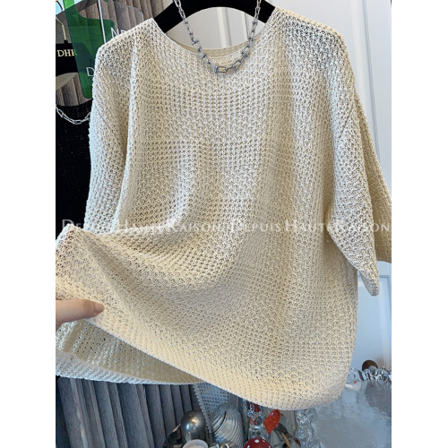 特大碼300斤超好看法式鉤花針織衫五分袖T恤胖mm寬松蝙蝠袖上衣秋 特大碼300斤超好看法式鉤花針織衫五分袖T恤胖mm寬松蝙蝠袖上衣秋