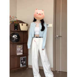 2025新款慵懶風藍色針織外套女早秋季小個子短款外搭上衣毛衣開衫