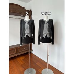 玖月伍 【智性美女】假兩件休閒多種穿法針織開衫