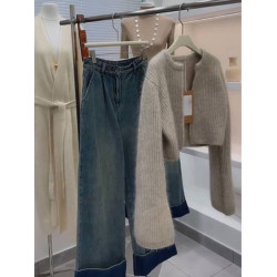 灰色短款歐貨浣熊絨毛衣外套女秋冬加厚設計感小衆高級感針織開衫