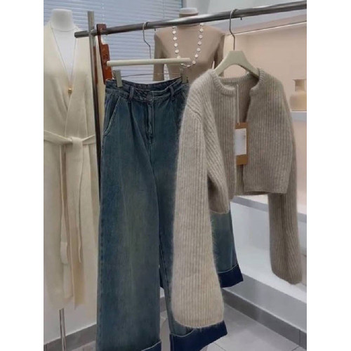 灰色短款歐貨浣熊絨毛衣外套女秋冬加厚設計感小衆高級感針織開衫